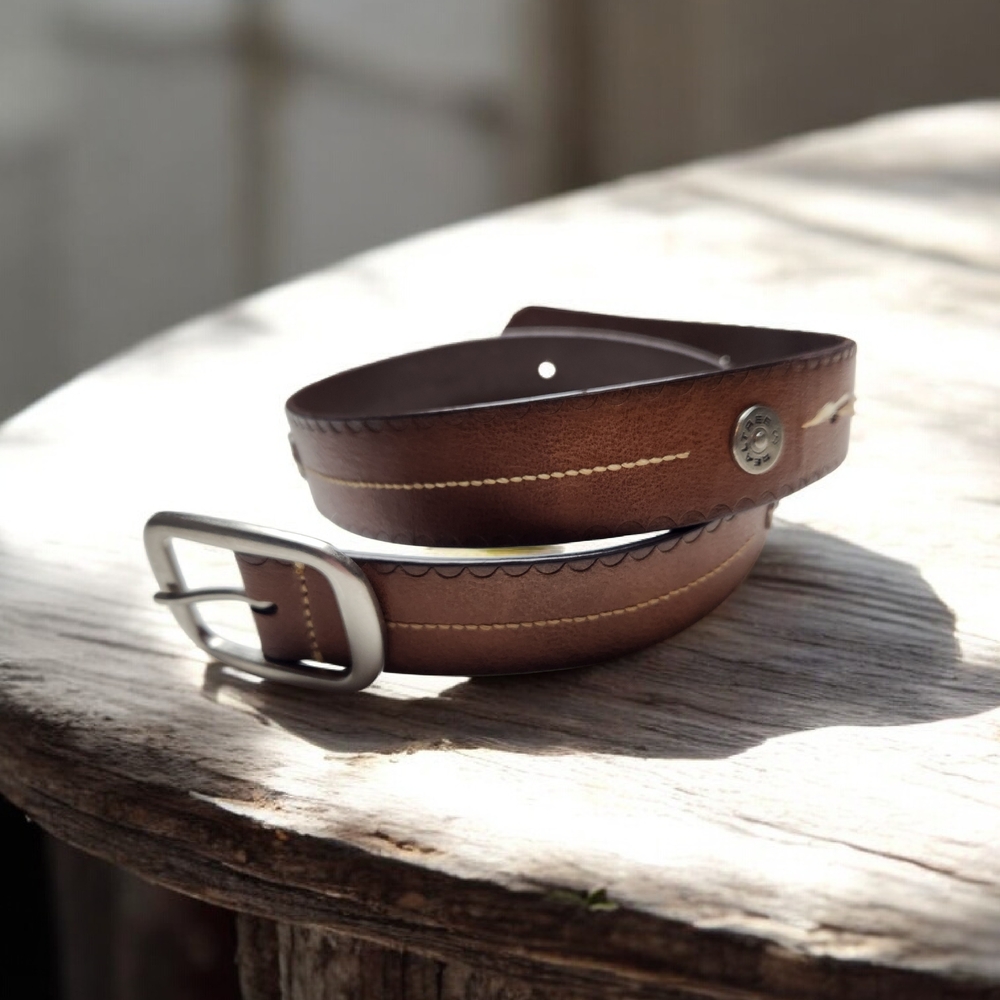 Realtree Brown Leather Belt with Silver Buckle